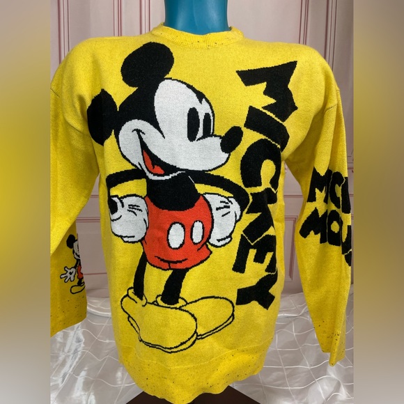 Disney Parks Mickey Mouse Yellow Sweater Unisex Adult Size M XL Pullover Knit - Picture 11 of 15